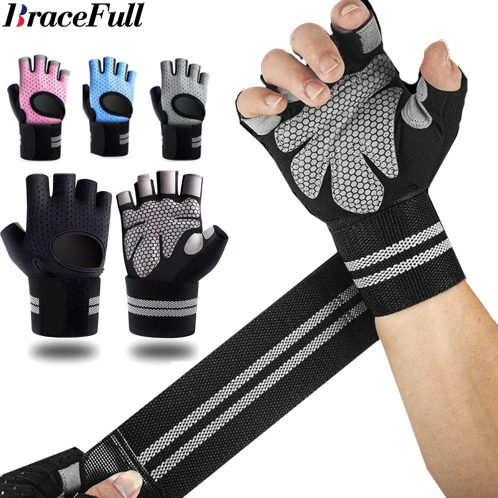 Crossfit Training Gear - 1 Paar Halbfinger-Gymnastik-Fitness-Handschuhe mit Handgelenkwickelunterstützung für